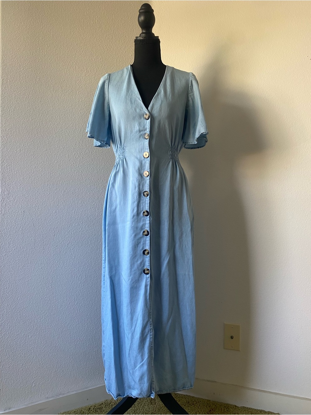 Zara Light Blue Maxi Button-Front Dress